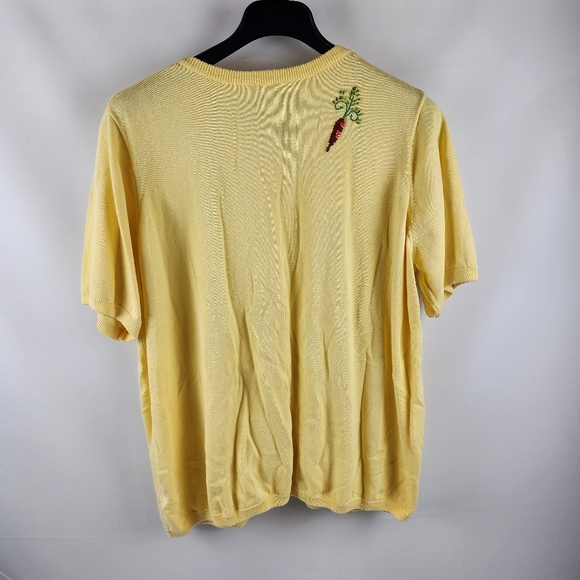 Quacker Factory V-Neck Cardigan Womens 3X Yellow Embroidered Beaded Vegetables - Picture 2 of 8